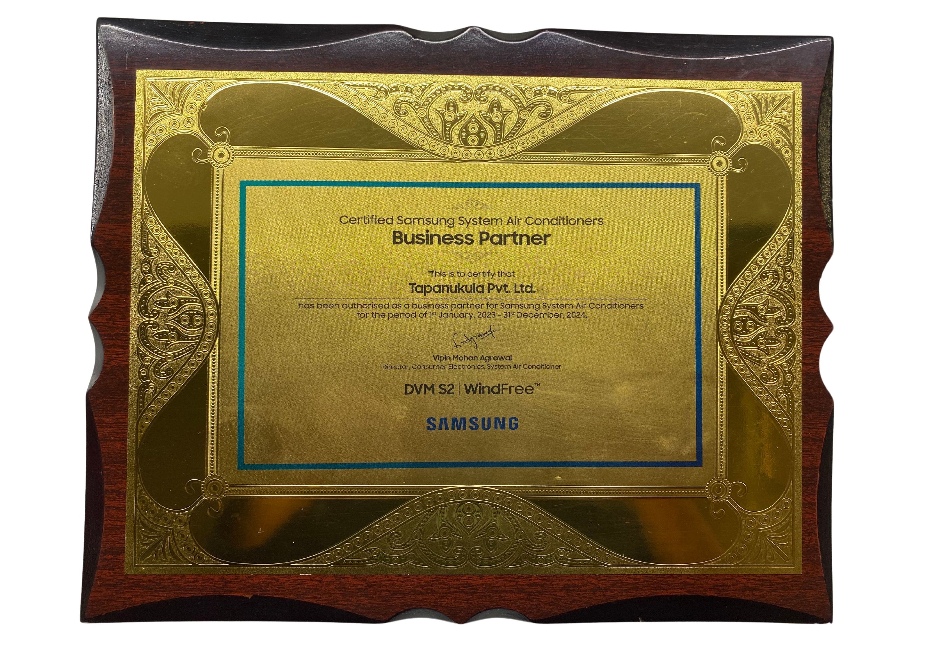 Tapanukula Private Limited Business Partner Certificates With Samsung